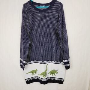 Mod Cloth navy blue dinosaur long sleeved fair isle sweater dress Size XL whimsy